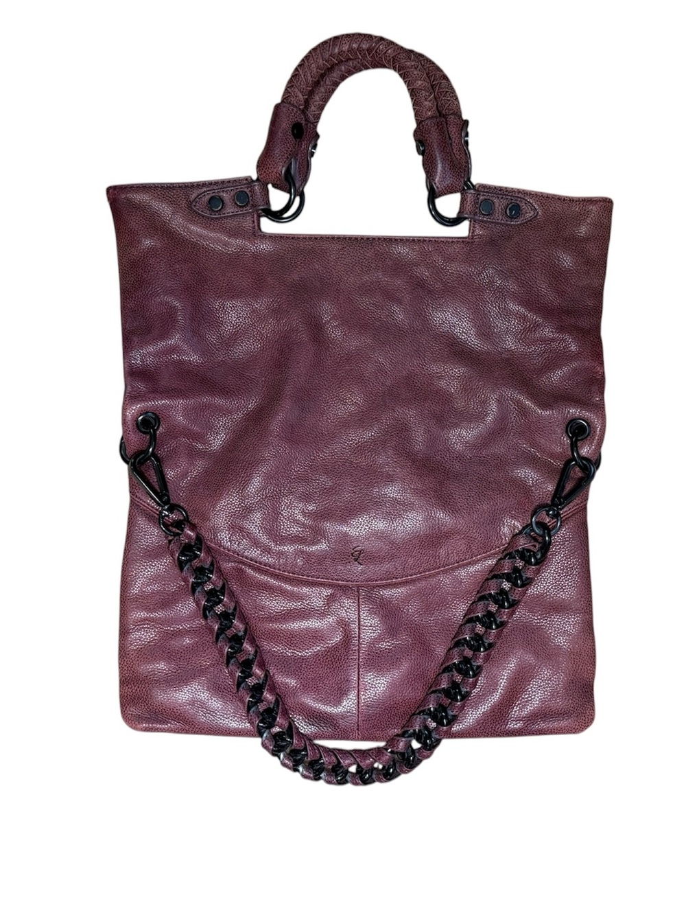 Elliott Lucca Iara Foldover Tote Bag Burgundy Leather Convertible Hobo - Picture 1 of 8